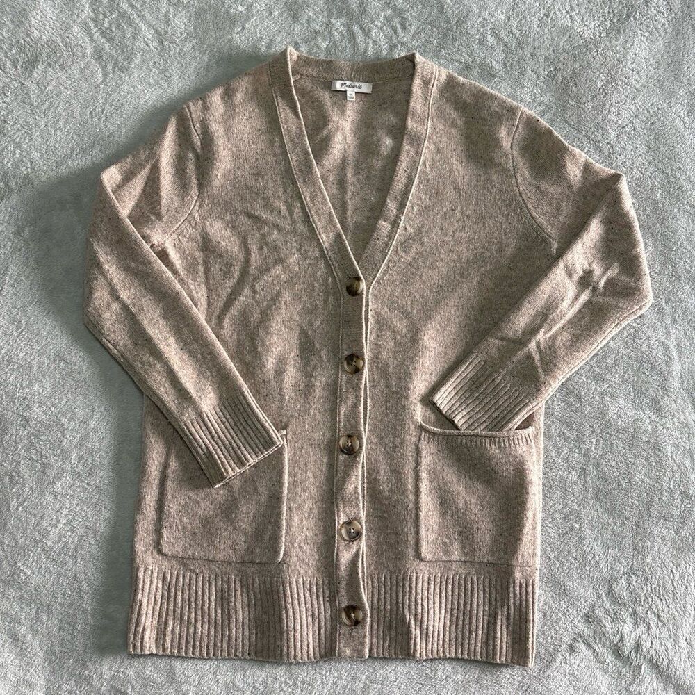 Madewell merino wool button down cardigan long sleeve ribbed fall autumn beige